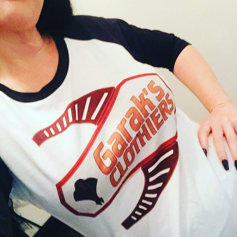 Star Trek DS9 Garak's Clothiers Logo Raglan Baseball Tee